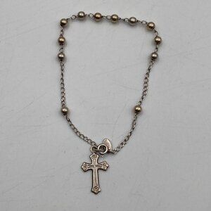 Brilho Sterling Silver Cross Bracelet Marked 925 Up to 7.5" Long Religious